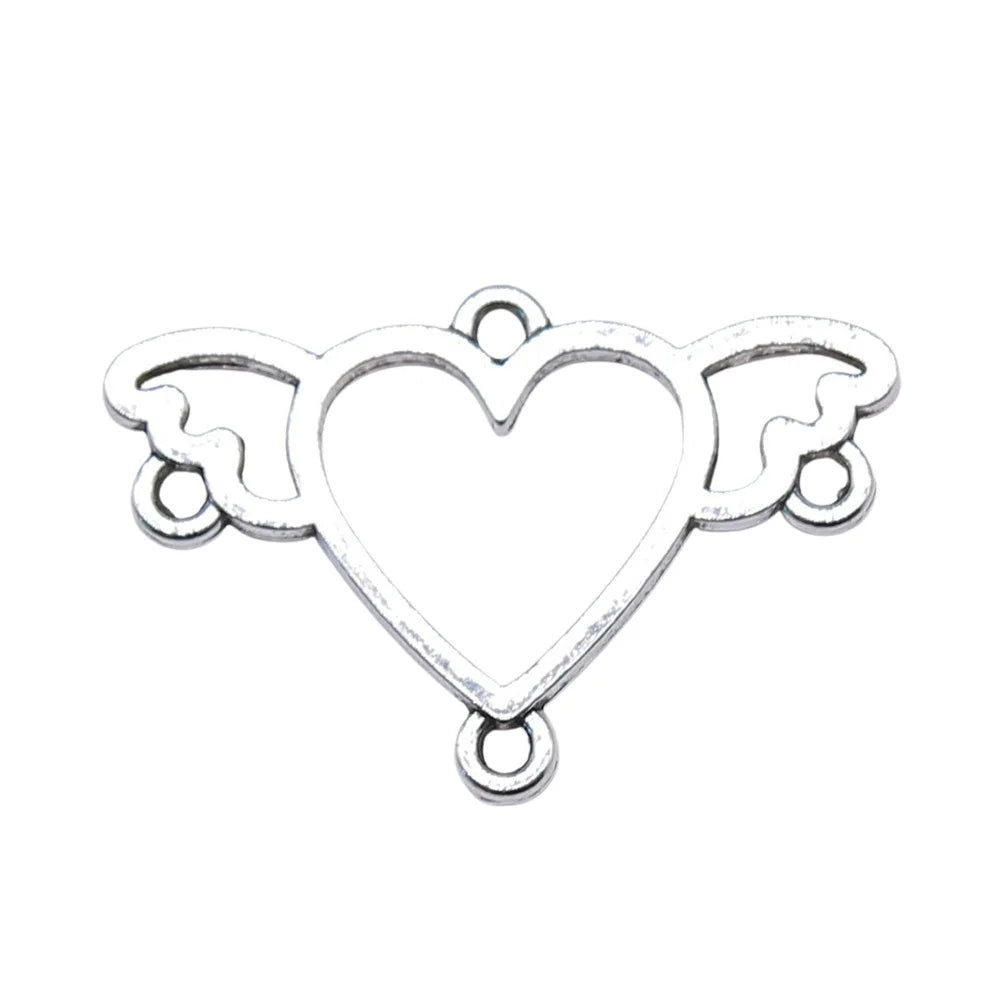 24x16mm 0.8g Zinc Alloy Winged Heart Wing Earring Connector Charm for DIY Earrings Jewelry Making