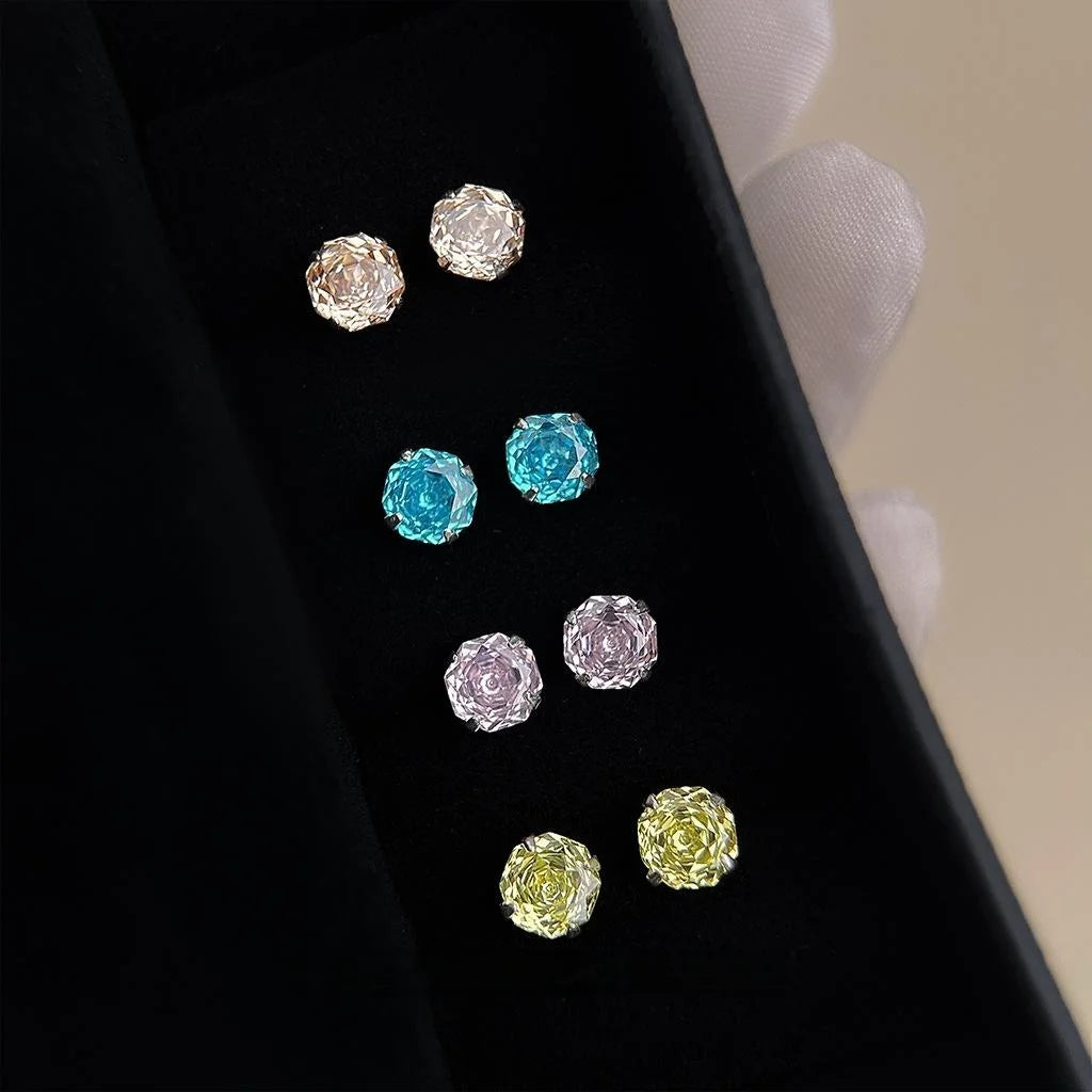 Light Luxury S925 Sterling Silver Geometric Octagon Rose Cut Zircon Stud Earrings For Women