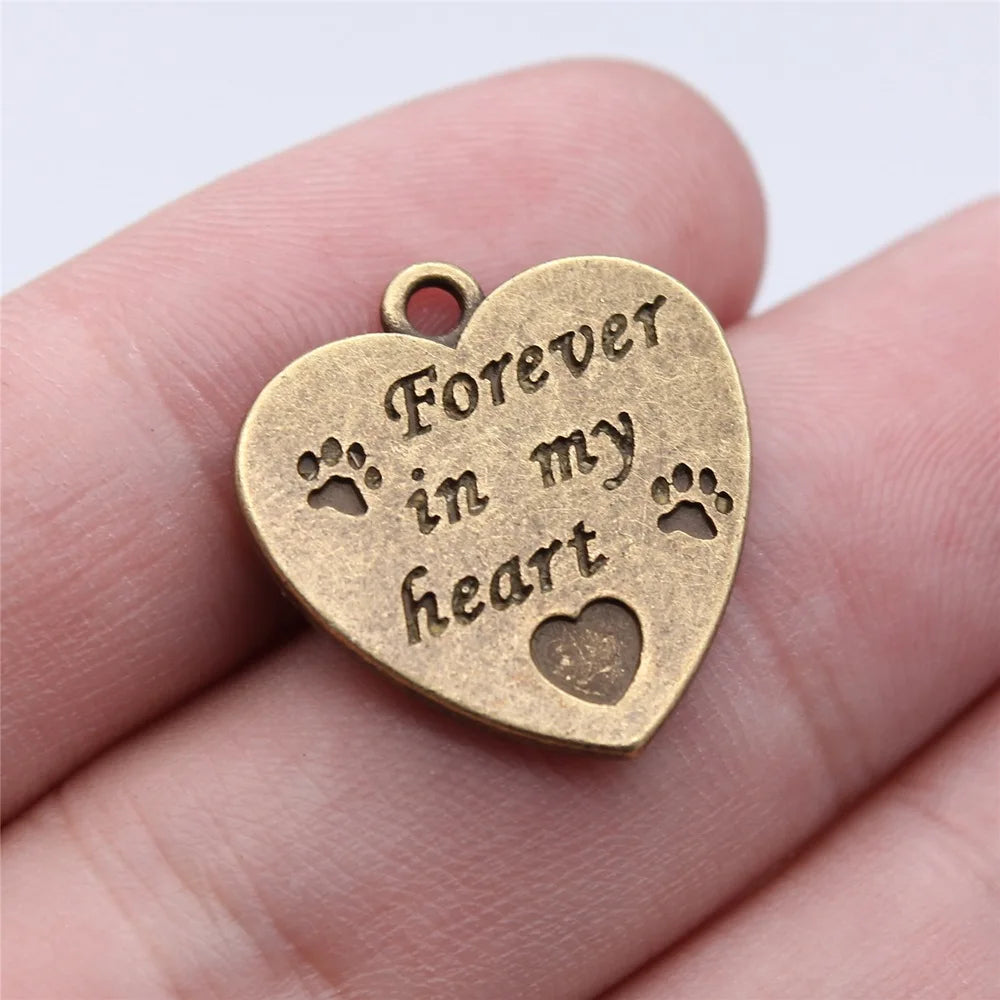21x20mm 3.33g Multicolor Zinc Alloy Forever In My Heart Animal Charm Pendant for Pet Memorial Jewelry