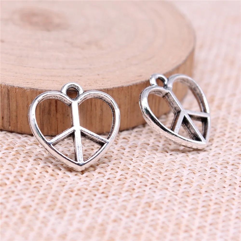 17x17mm 1.09g Antique silver zinc alloy Heart Peace Sign connector charm for DIY jewelry making