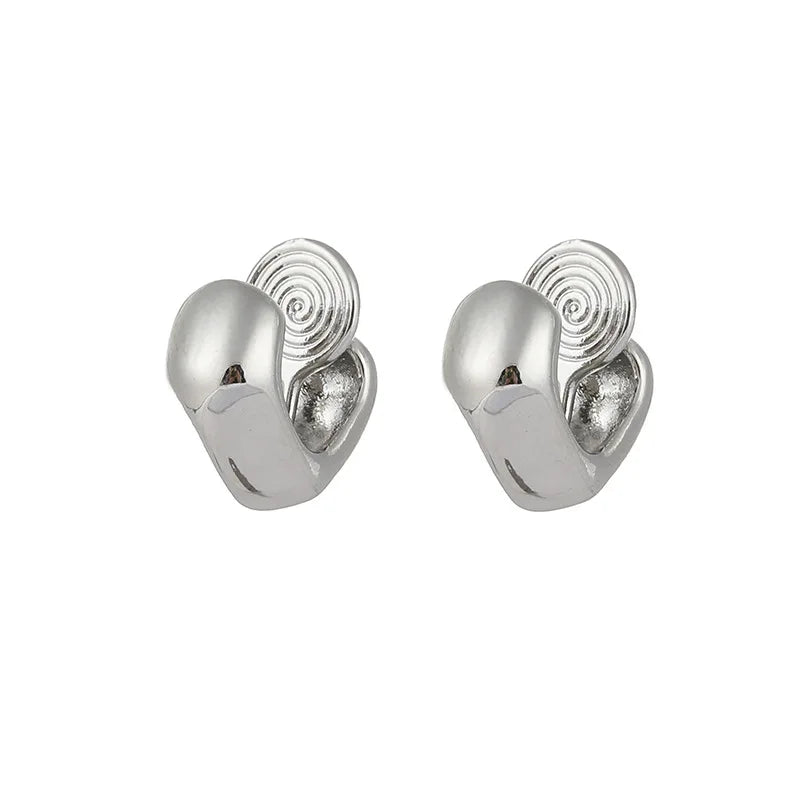 Elegant Silver Alloy Spiral Disc Chunky Small Hoop Stud & Clip On No Piercing Commuter Minimalist Earrings