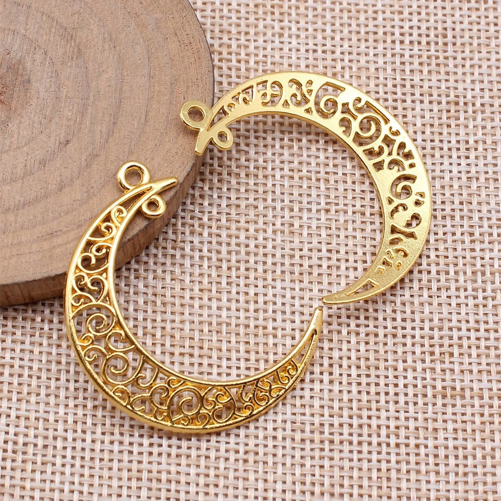 40x30mm 2.2g Gold Zinc Alloy Moon Connector Charm for DIY Earrings Necklace Bracelet Making