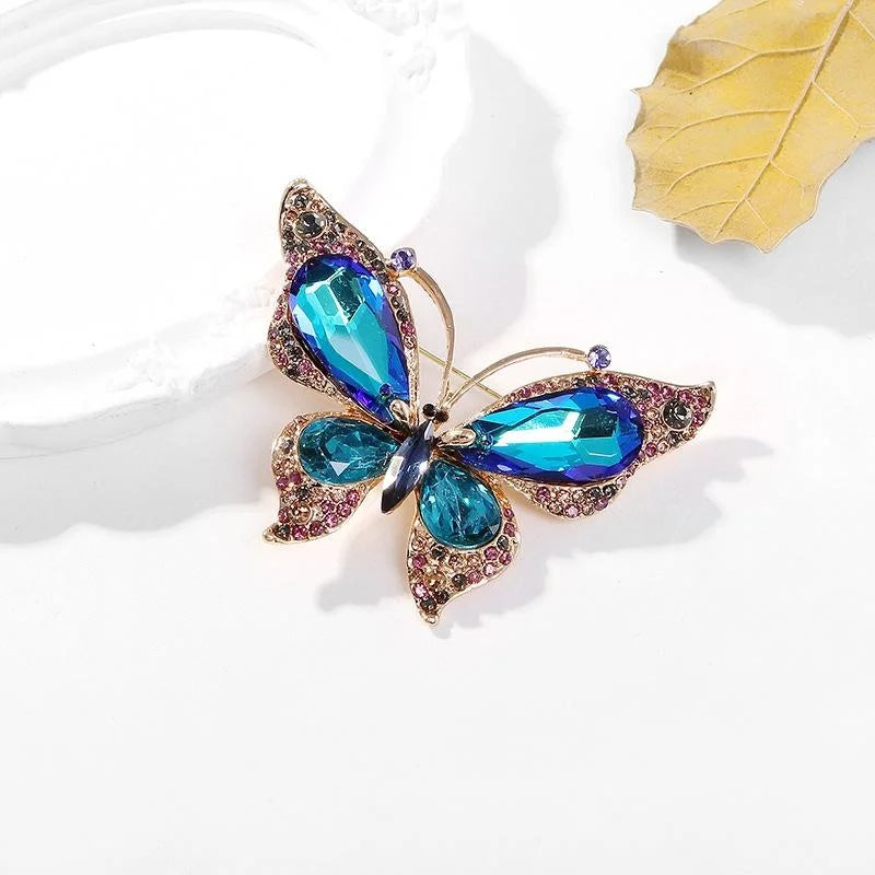 Luxury Blue Butterfly Rhinestone Alloy Brooch, Elegant Crystal Lapel Pin Corsage Suit Accessory Gift
