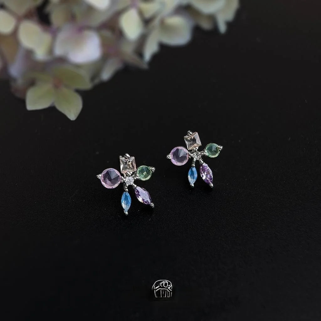 Colorful Micro Pave Zircon Flower Stud Earrings Copper Sweet Summer Jewelry