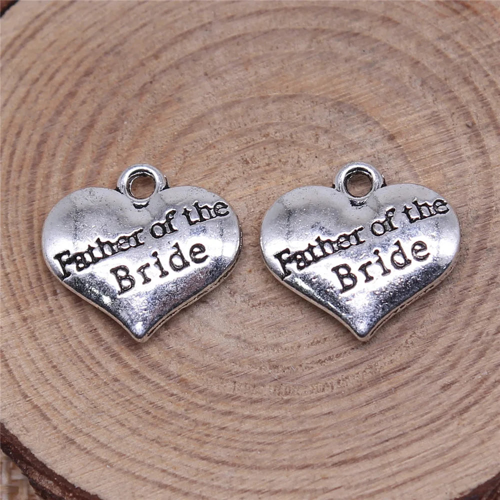 14x15mm 1.8g Antique Silver Zinc Alloy Father of the Bride Heart Charm Pendant for Wedding Jewelry