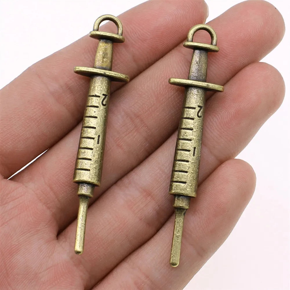 15x62mm 7g Multicolor Zinc Alloy Syringe Charm Pendant for DIY Medical Theme Jewelry Making
