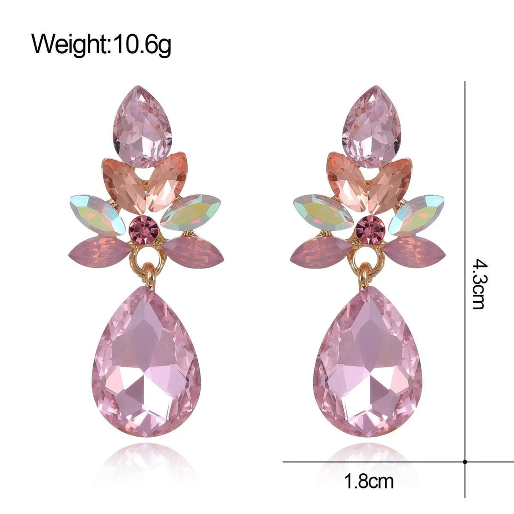 Elegant Alloy Rhinestone Geometric Waterdrop Earrings Luxury Crystal Dangle Studs For Wedding Party Gift