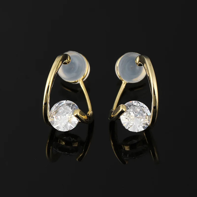 Elegant Cross Hoop Zircon Stud & Clip On No Piercing Gold Tone Minimalist Ear Cuff Earrings