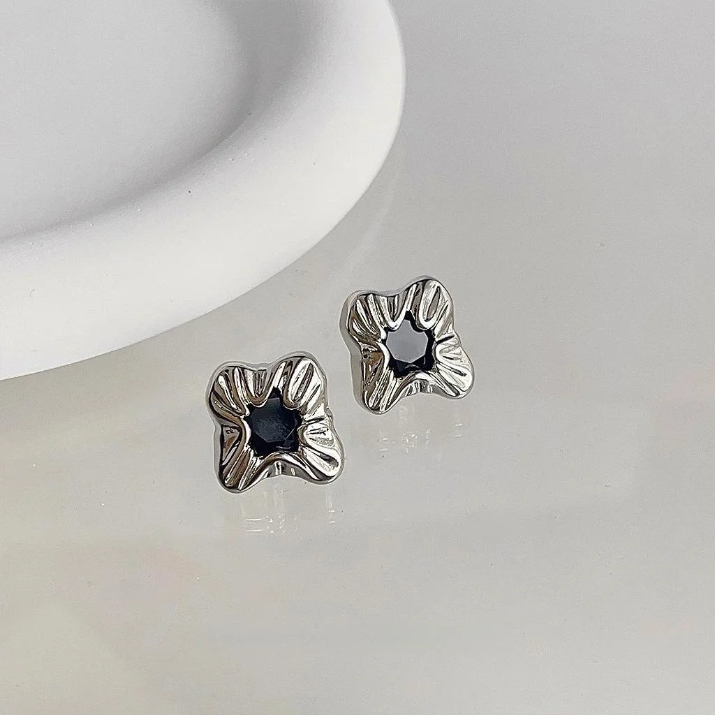 Sweet Cool Geometric Square Black Zircon Copper Stud Earrings