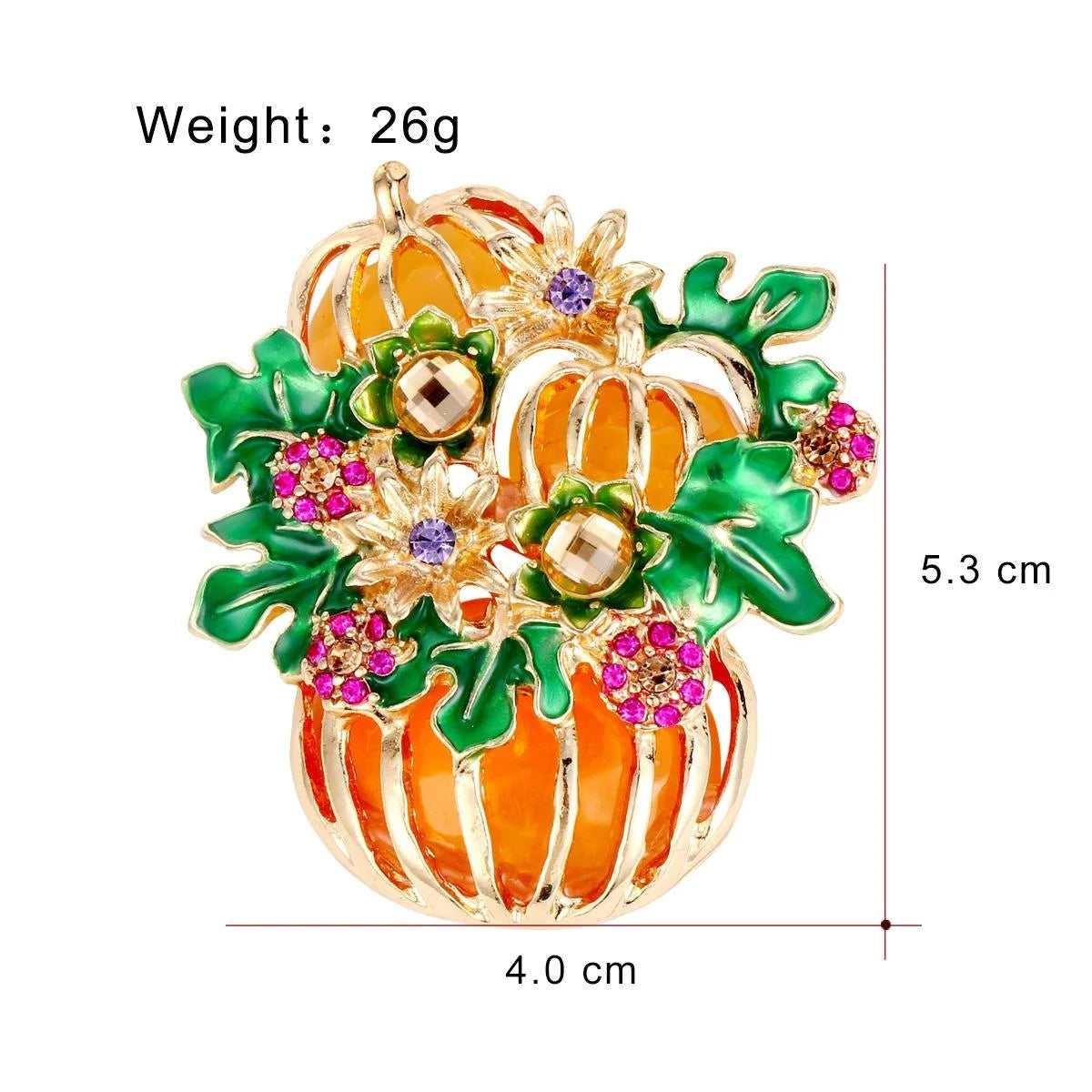 Elegant Enamel Pumpkin And Leaf Rhinestone Brooch, Gold Tone Alloy Halloween Lapel Pin Corsage Gift