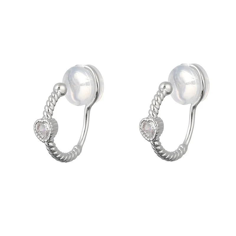 Elegant Zircon Heart Hoop Alloy Silicone Stud & Clip On No Piercing Small Ear Cuff Earrings