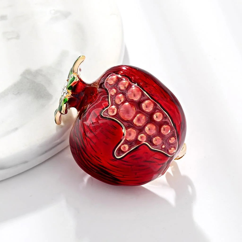 Luxury Enamel Pomegranate Brooch With Rhinestone Leaves, Alloy Fruit Lapel Pin Corsage Suit Accessory Gift
