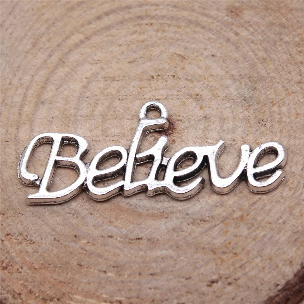 33x13mm 1.3g Antique Silver Zinc Alloy Believe Word Connector Charm for DIY Bracelet Jewelry Making