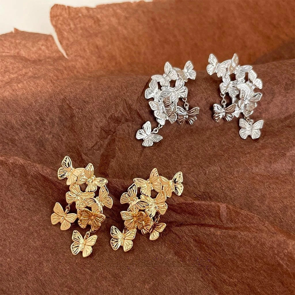 14K Gold Plated Copper Butterfly Drop Earrings Sweet Forest Vacation Style Jewelry