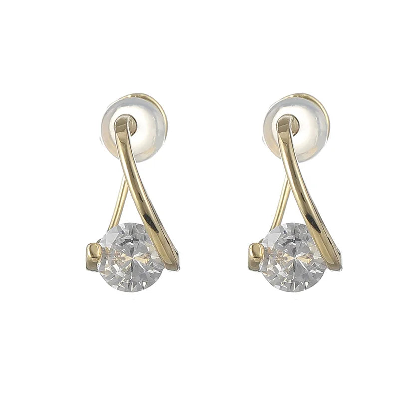 Elegant Cross Hoop Zircon Stud & Clip On No Piercing Gold Tone Minimalist Ear Cuff Earrings