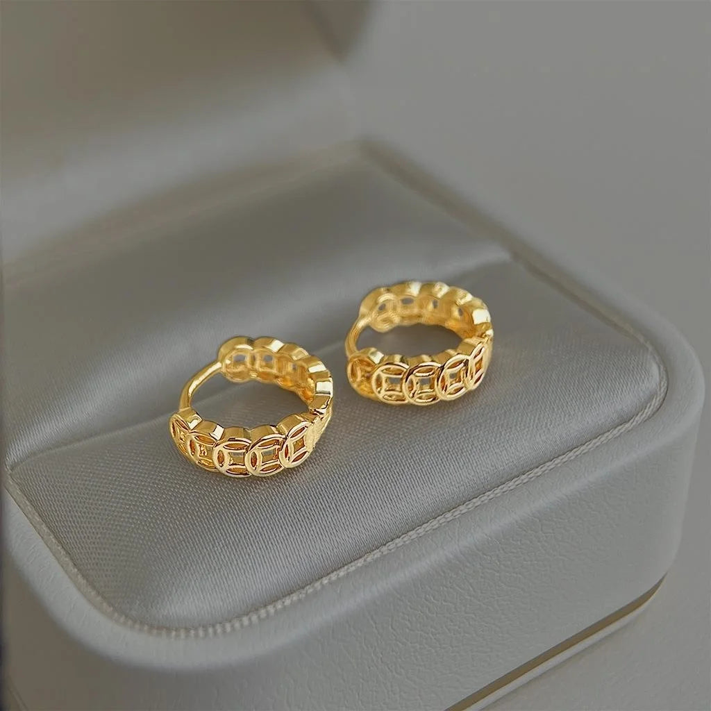 High-End Geometric Round Coin Copper Drop Earrings For Women Fashion Jewelry