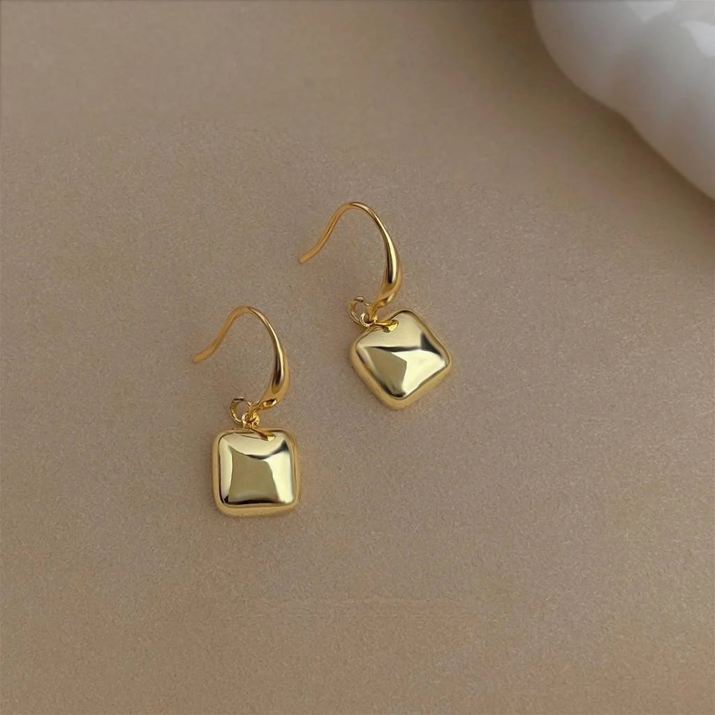 Premium Thick Real Gold Plated Eco Copper Square Geometric Minimalist Drop Earrings