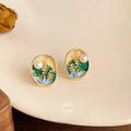 14K Gold Plated Copper Freshwater Pearl Stud Earrings French Vintage Irregular Floral Wheat