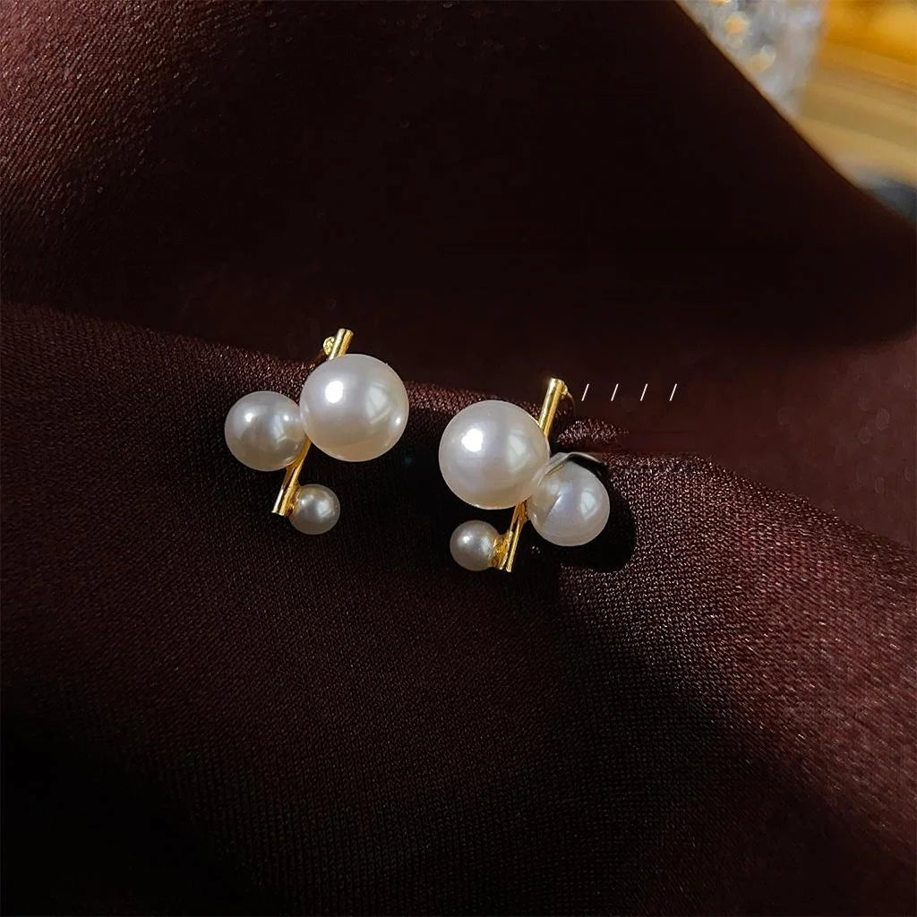 14K Gold Plated Copper Geometric Pearl Drop Earrings For Women, Niche Designer Round Commuter Jewelry