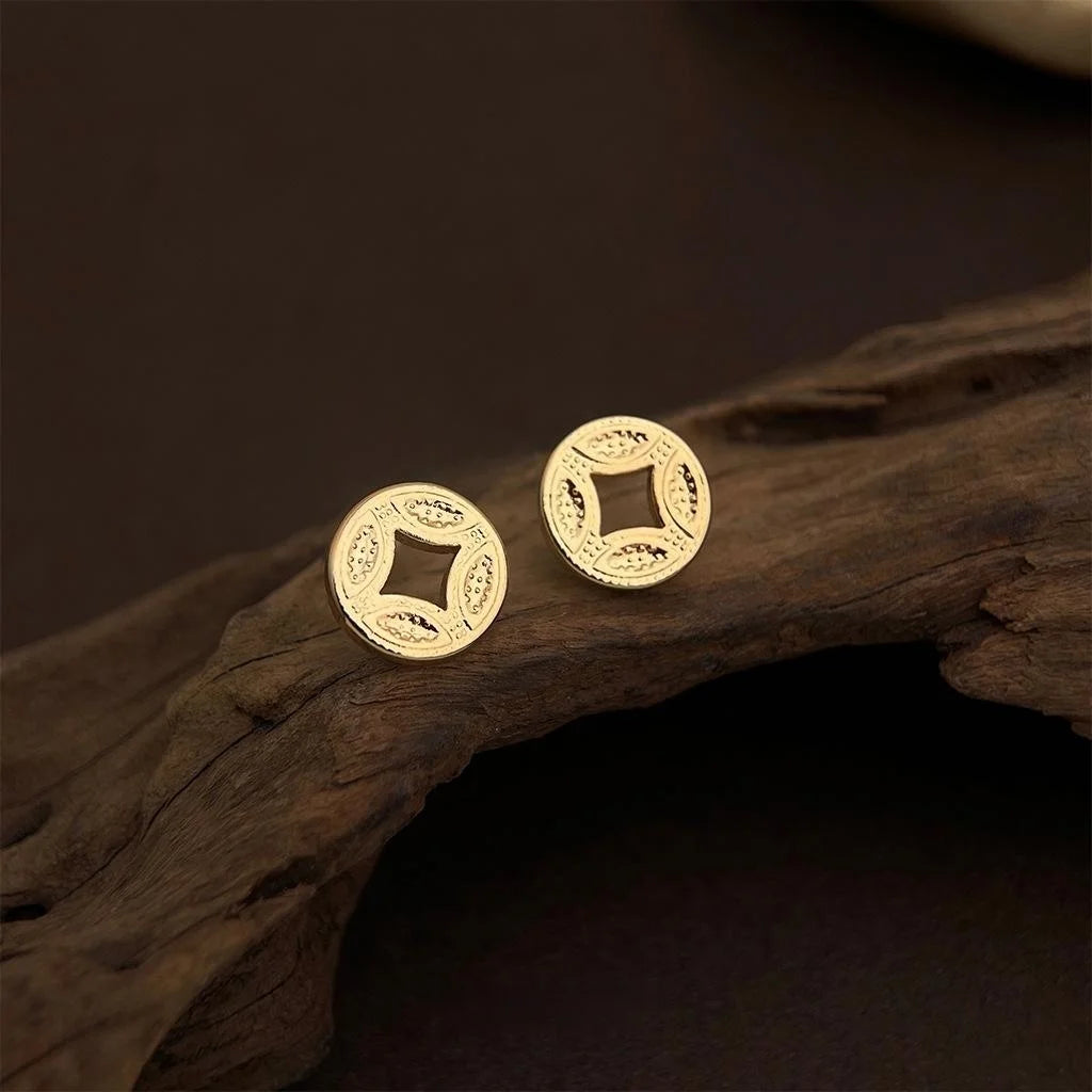 Light Luxury Silver Plated Eco Copper Coin Diamond Geometric Stud Earrings For Women