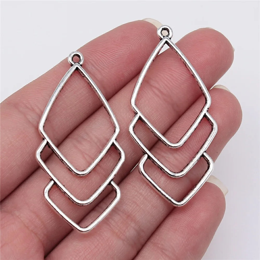 50x25mm 2.9g Multicolor Zinc Alloy Openwork Geometric Hollow Earring Charms for DIY Earrings Making
