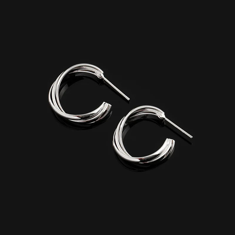 Elegant Silver Alloy Cross Hoop Spiral Coil Stud & Clip On No Piercing Minimalist Women's Earrings