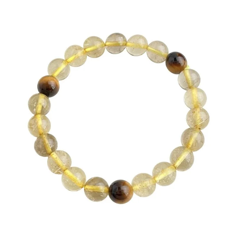 Natural Tiger Eye And Citrine Crystal Bracelet, Geometric Round Bead Chinese Style Jewelry