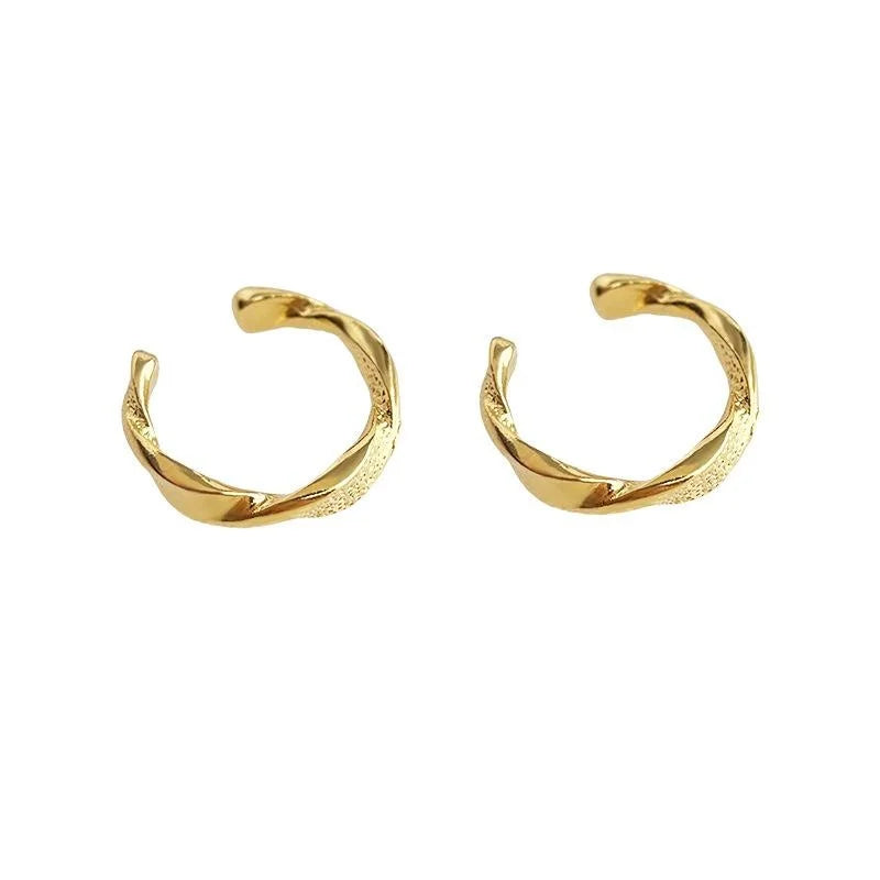 14K Gold Plated Copper Geometric Round Ear Clip Drop Earrings Minimalist No Piercing Jewelry