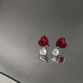 French Elegant Double Heart Zircon Stud Earrings Two Tone Sparkling Heart Jewelry
