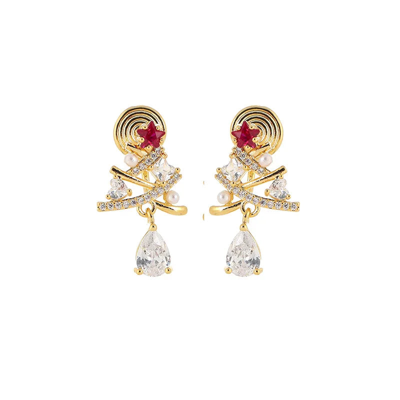 Elegant Zircon Pearl Christmas Tree Drop Stud & Clip On No Piercing Holiday Party Earrings
