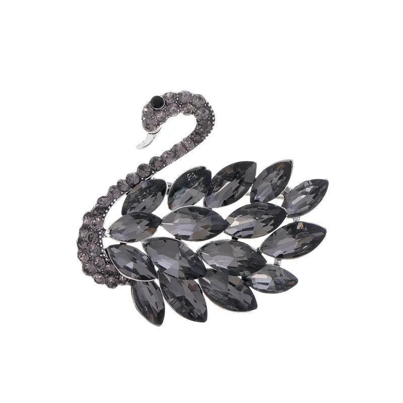 Elegant Crystal Rhinestone Swan Brooch With Marquise Stones, Luxury Lapel Pin Corsage Suit Accessory