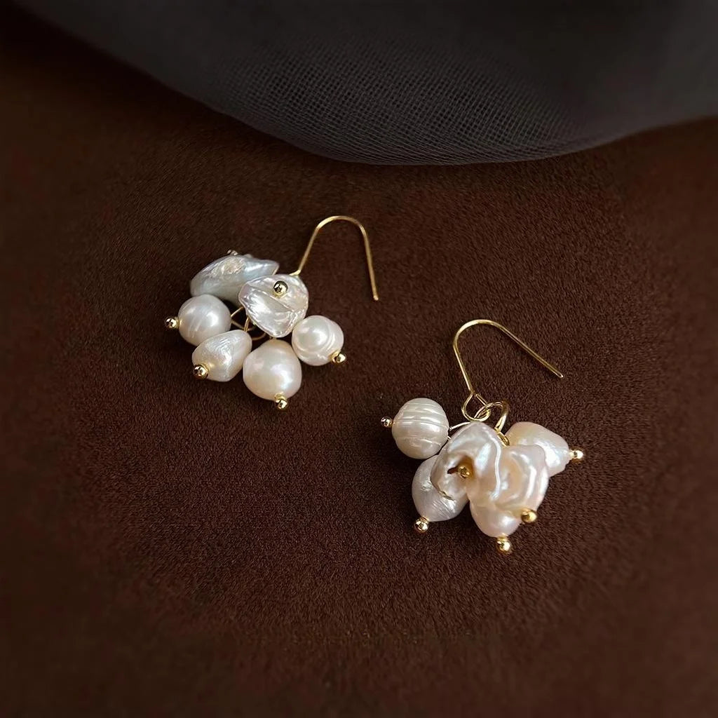 Natural Freshwater Pearl Drop Earrings Handmade Irregular Charm Vintage Style Jewelry