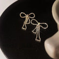 Luxury 14K Plated Copper Rhinestone Bow Drop Earrings With Silver Plated Pins For Women