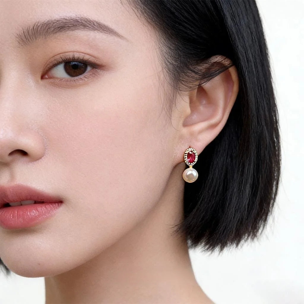 Geometric Freshwater Pearl Zircon Copper Drop Earrings For Women