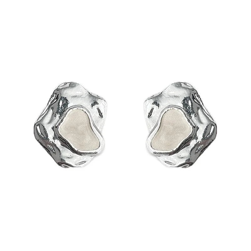 Irregular Geometric Alloy Stud Earrings, Niche Designer Sweet Cool Minimalist Ear Jewelry