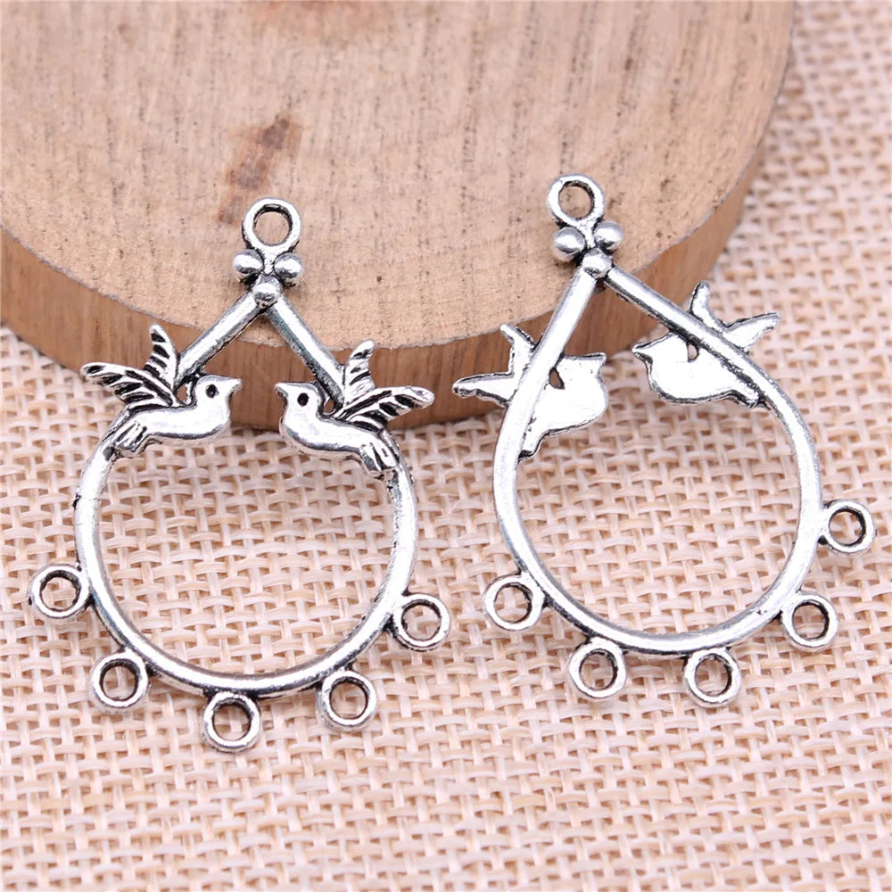 36x26mm 1.82g Antique Silver Zinc Alloy Bird Earring Connector Charm for DIY Earrings Jewelry Making