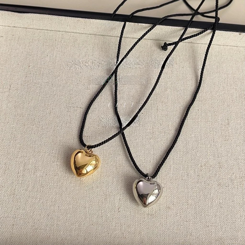14K Gold Plated Copper Heart Pendant Necklace For Women Trendy Sweet Cool Sweater Chain