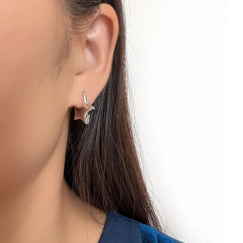 Elegant Alloy Five Point Star Stud & Clip On No Piercing Spiral Hoop Earrings