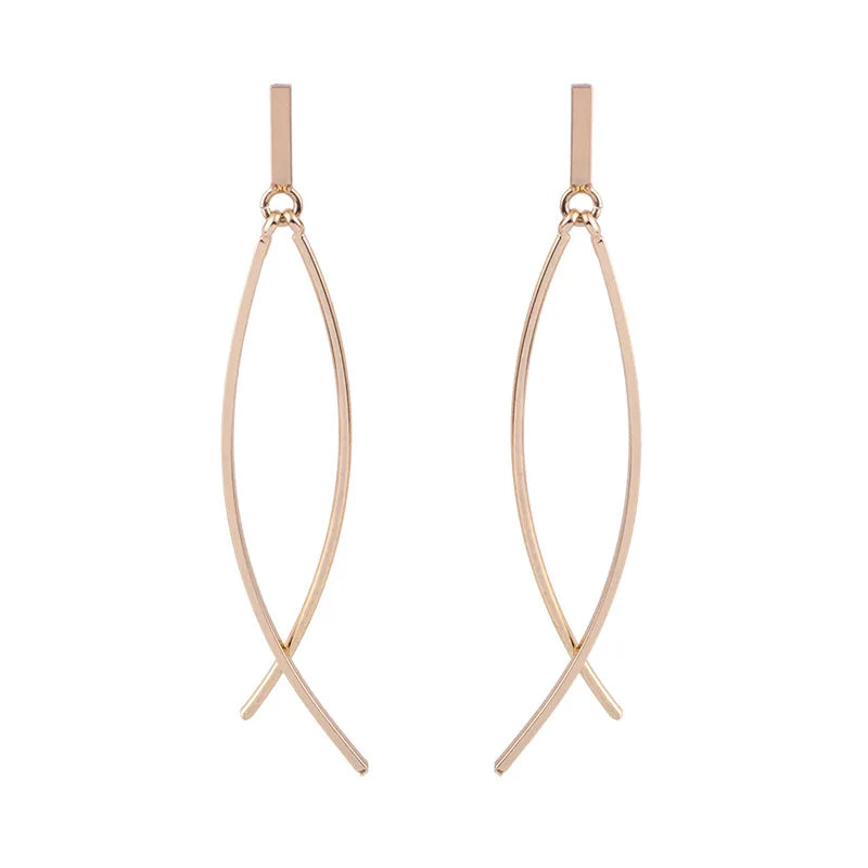 Elegant Gold Alloy Spiral Disc Long Tassel Stud & Clip On No Piercing Minimalist Drop Earrings