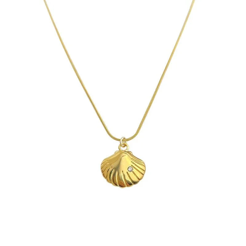 18K Gold Plated 304 Stainless Steel Shell Conch Pearl Beach Vacation Necklace For Women