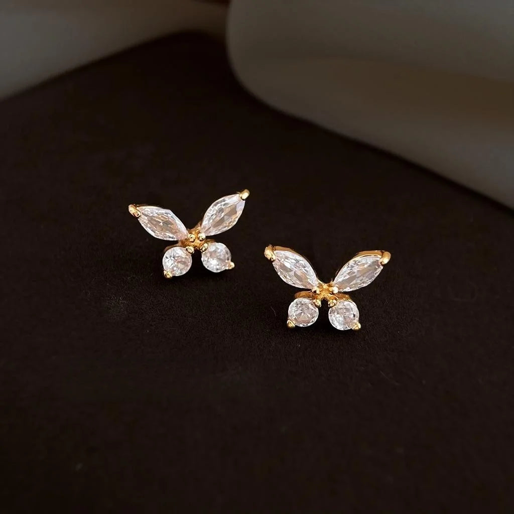 Sweet Butterfly Micro Pave Zircon Copper Stud Earrings Elegant Fashion Jewelry