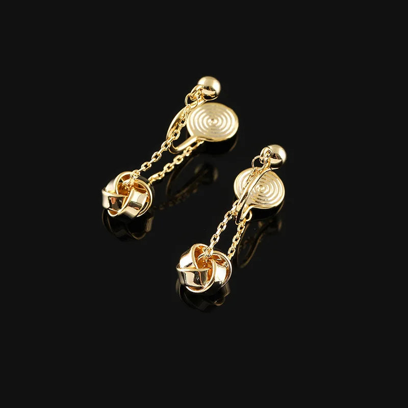 Elegant Gold Alloy Ball Chain Tassel Spiral Disc Stud & Clip On No Piercing French Drop Earrings