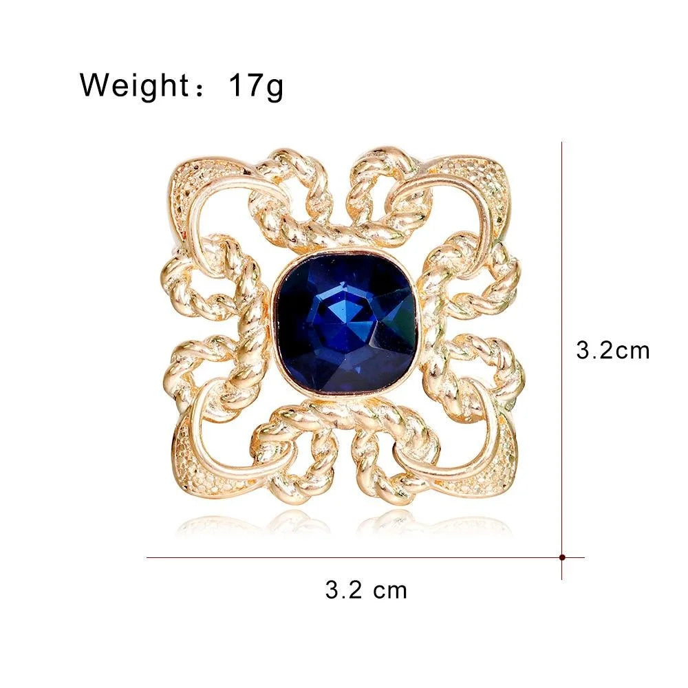 Elegant Gold Alloy Brooch With Deep Blue Glass Crystal And Rhinestone Knot Design Lapel Pin Gift