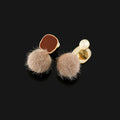 Elegant Brown Enamel Geometric Fuzzy Pom Pom Alloy Stud & Clip On No Piercing Drop Earrings