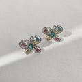 Sweet Cool Copper Butterfly Drop Earrings With Colorful Rhinestones, Niche Light Luxury Jewelry