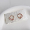 Sweet Rose Gold Floral Wreath Stud Earrings With Glass Cat Eye Stone And Micro Pave Zircon