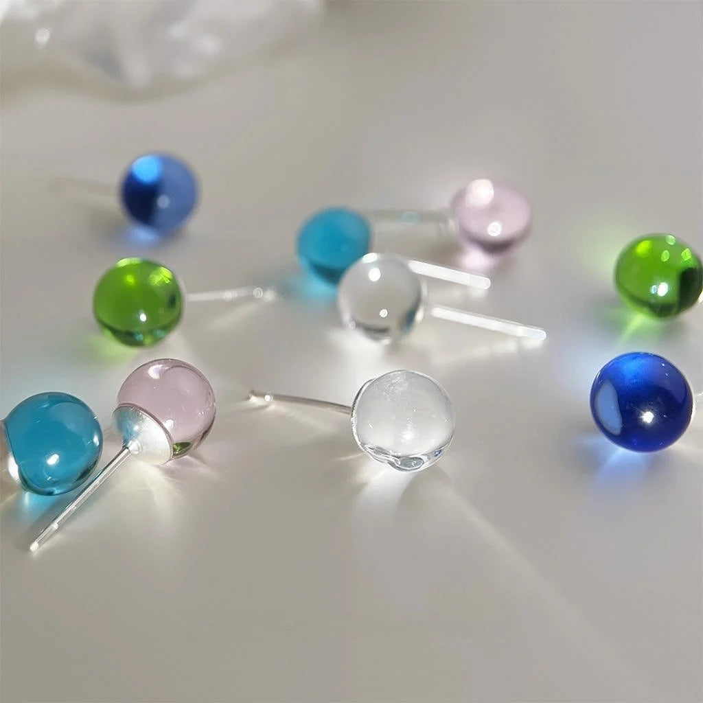 Summer Cool Transparent Glass Crystal Ball Stud Earrings Simple Sweet Commuter Jewelry For Women