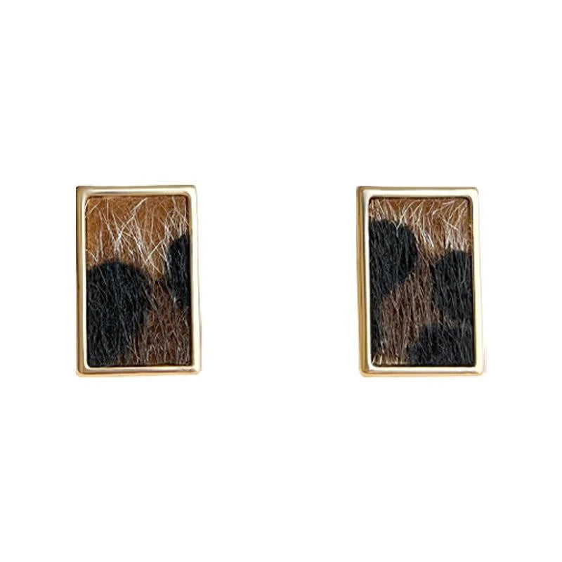 Maillard Leopard Print Flocked Geometric Rectangle Drop Earrings For Women