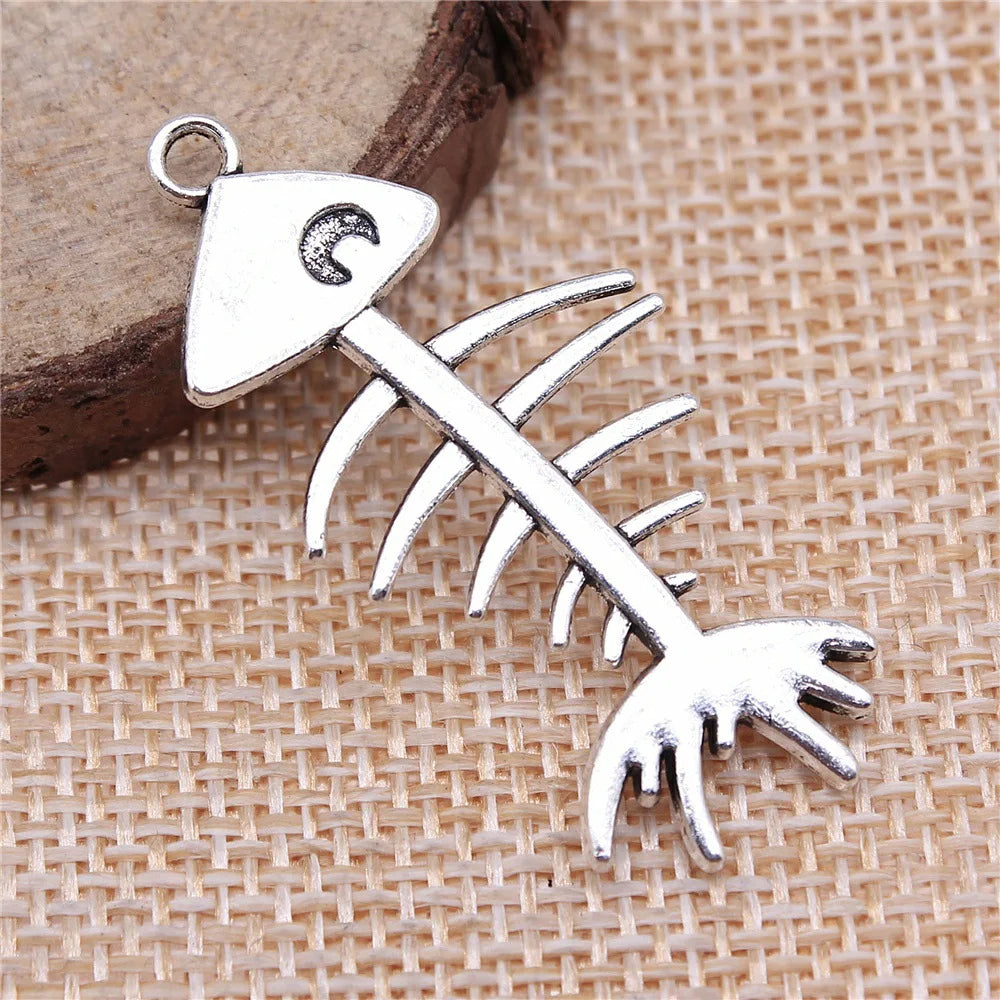 42x21mm 3.1g Antique Silver Tone Zinc Alloy Fish Bone Charm Pendant for DIY Necklace Bracelet