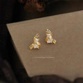 14K Plated Copper Micro Pave Zircon Ribbon Geometric Stud Earrings